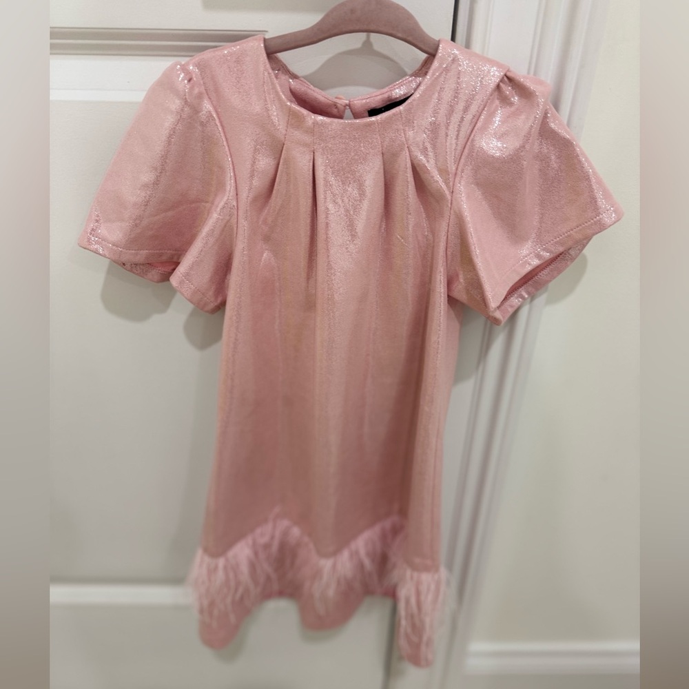 Imoga Shimmering Pink Dress with Feather Detail